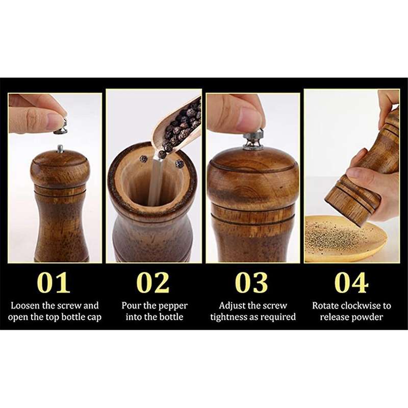 Pepper Grinder - Pepper Mill,Pepper Grinder,Sea Salt Grinder, Wood Pepper Mill Grinder Adjustable 1P