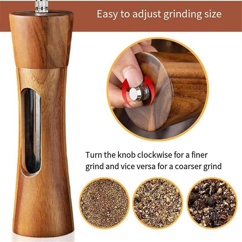 Pepper Mill Wood Salt and Pepper Mill Manual Salt Mill Spice Mill with Adjustable Ceramic Grinder f