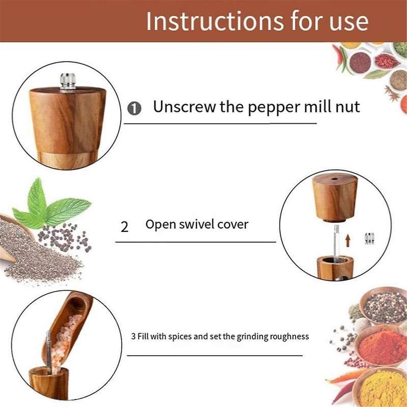 Pepper Mill Wood Salt and Pepper Mill Manual Salt Mill Spice Mill with Adjustable Ceramic Grinder f