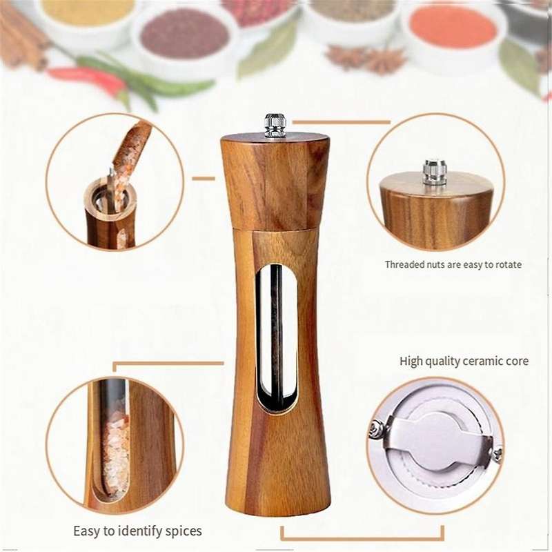 Pepper Mill Wood Salt and Pepper Mill Manual Salt Mill Spice Mill with Adjustable Ceramic Grinder f