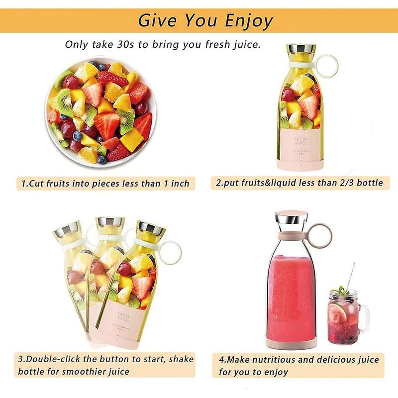 Personal Size Blender, Portable Blender, Battery Powered USB Blender Pink