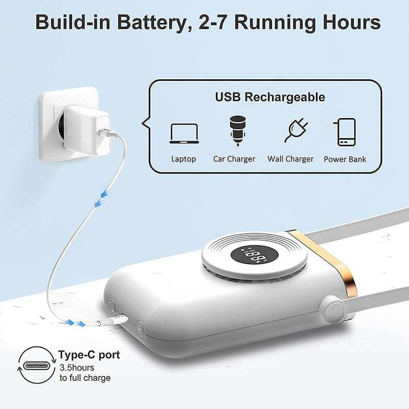 Personal Neck Fans, Portable Mini Fans with 1.5S Quick Cooling Plate, 3 Speed & Rechargeable Necklac