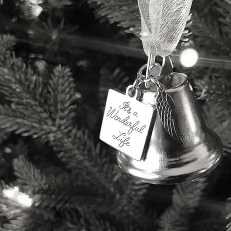 Personalized Inspired Christmas Angel Bell Ornament with Stainless Steel Angel Wing Charm.