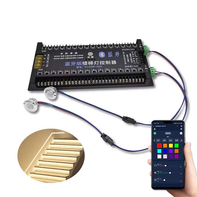 Phone Control Pir Motion Sensor Stair Light Controller DC12V 24V 30 Steps Ladder Led Strip Light Con