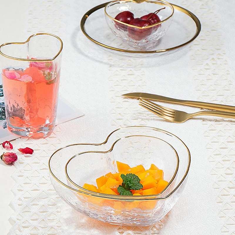 Phnom Penh Transparent Crystal Bowl Glass Heart-Shaped Bowl Mug Breakfast Fruit Salad Bowl Household