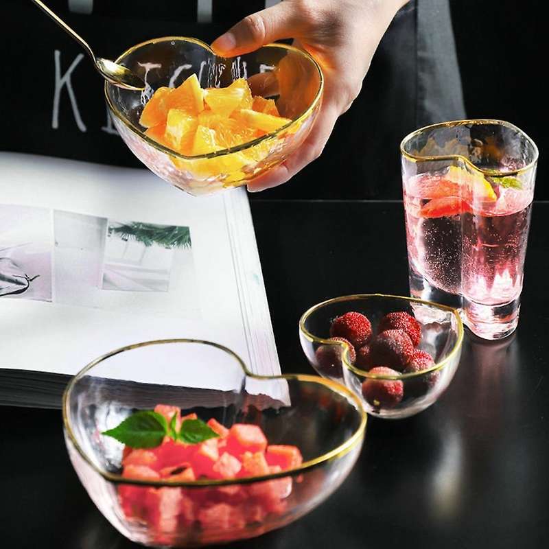 Phnom Penh Transparent Crystal Bowl Glass Heart-Shaped Bowl Mug Breakfast Fruit Salad Bowl Household