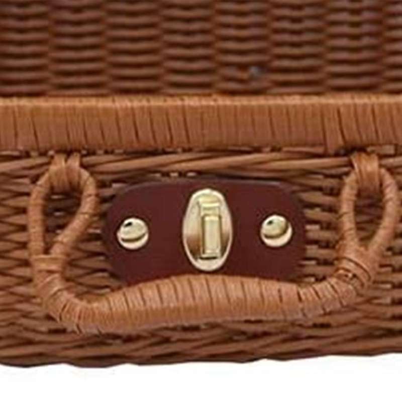 Picnic Basket,Woven Wicker Vintage Suitcase Woven Storage Basket Rattan Storage Case Picnic Weave La