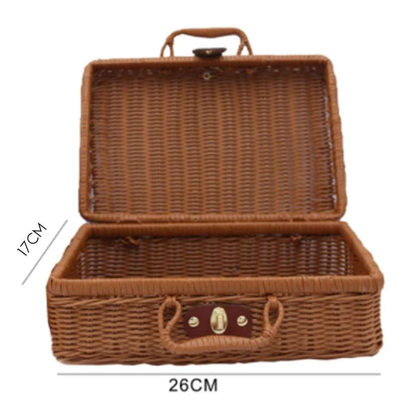 Picnic Basket,Woven Wicker Vintage Suitcase Woven Storage Basket Rattan Storage Case Picnic Weave La