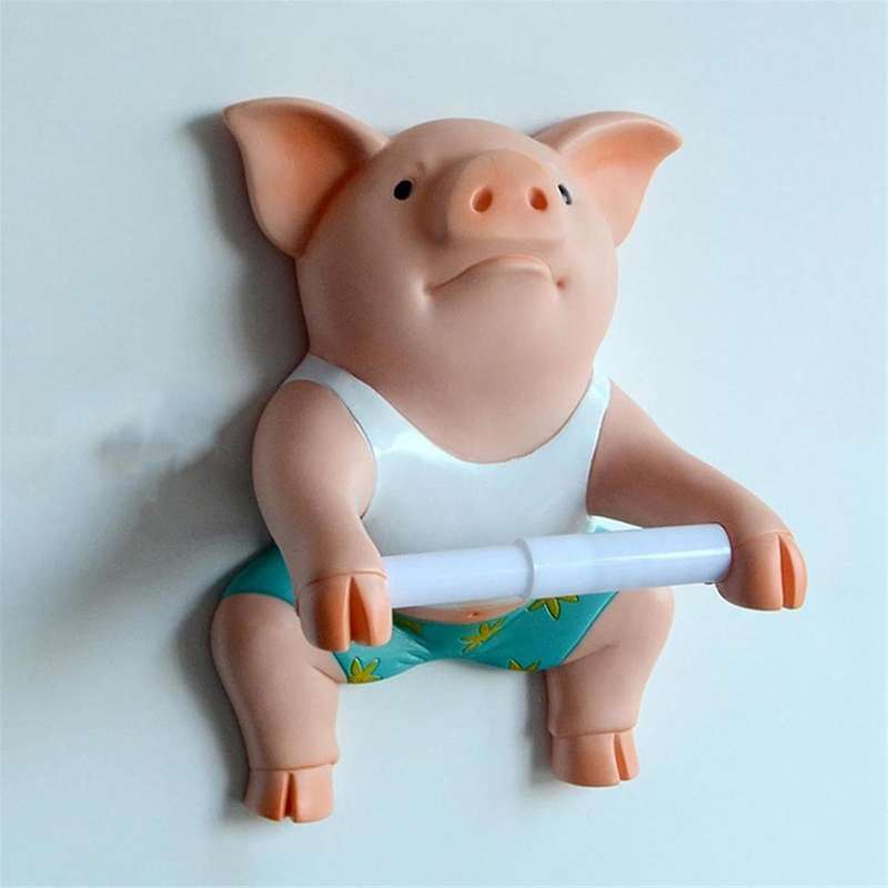 Pig Funny Toilet Paper Holder Wall Sculpture Wall Mount Animal Figurine Toilet of Roll Organizer fo