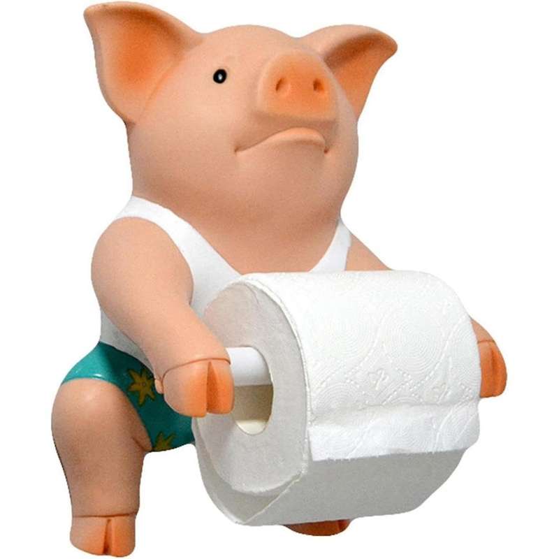 Pig Funny Toilet Paper Holder Wall Sculpture Wall Mount Animal Figurine Toilet of Roll Organizer fo