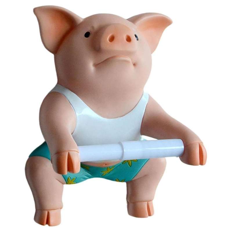 Pig Funny Toilet Paper Holder Wall Sculpture Wall Mount Animal Figurine Toilet of Roll Organizer fo