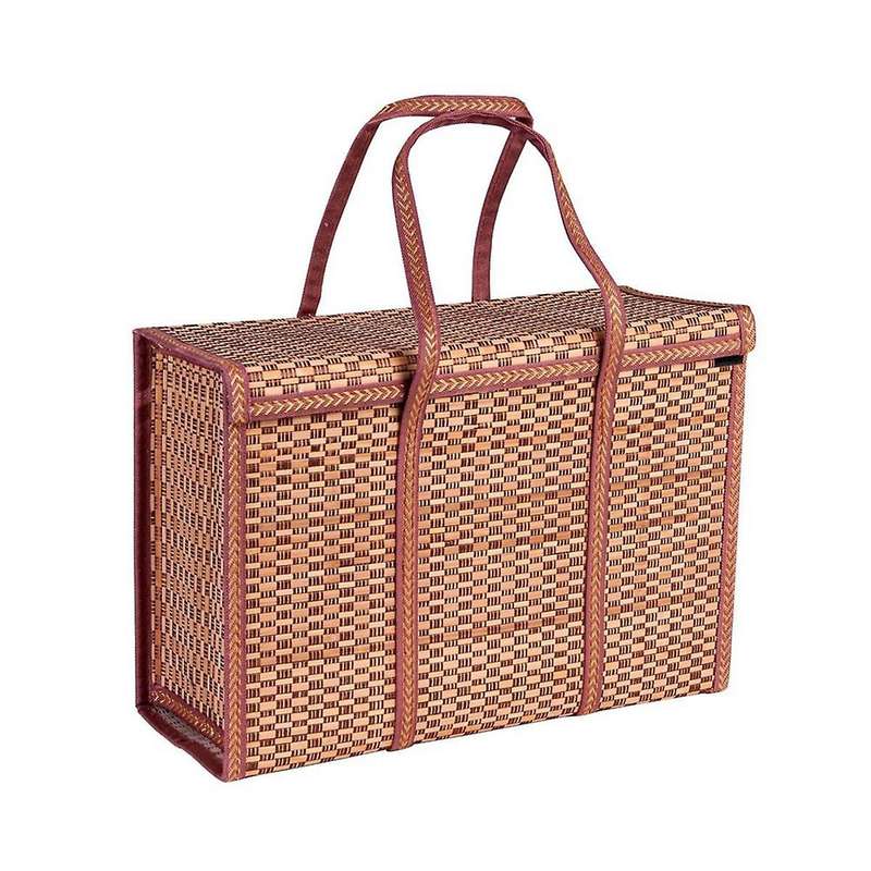 Picnic Woven Basket Storage Bag Handle Folded Fruit Shopping Food Handle Foldable Bamboo Basket