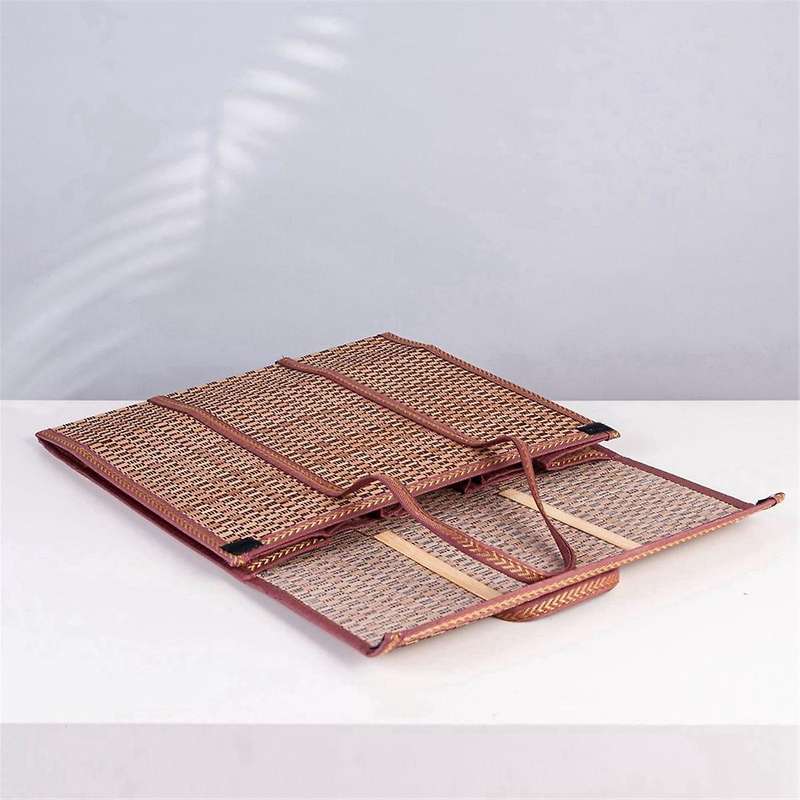 Picnic Woven Basket Storage Bag Handle Folded Fruit Shopping Food Handle Foldable Bamboo Basket