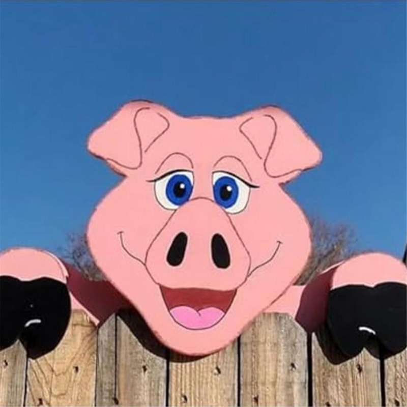 Pig Fence Peep Yard Art Decoration, Outdoor Fence Decoration, Yard Art, Outdoor Art, Outdoor Yard D
