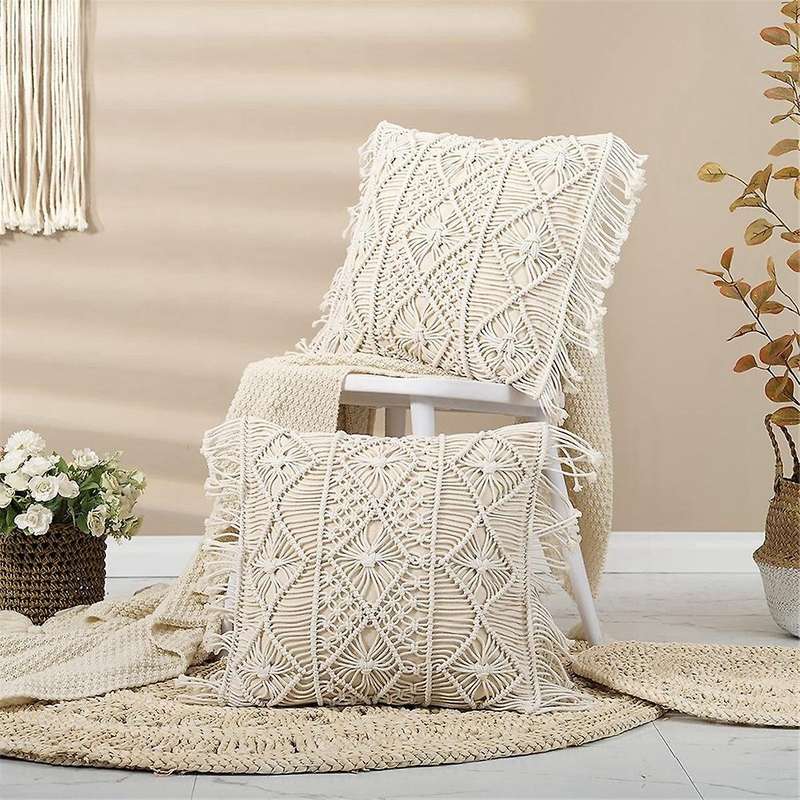 Pillow Cover- 1 Set Of Boho Cushion Cover Cotton Decorative Fringe Pillow Cover Decor