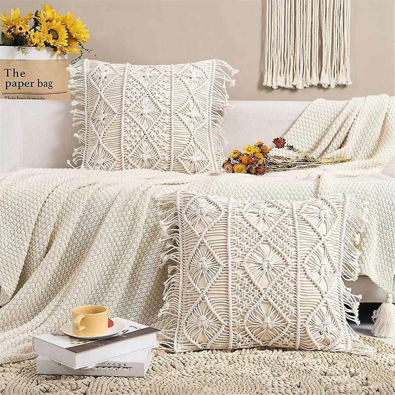 Pillow Cover- 1 Set Of Boho Cushion Cover Cotton Decorative Fringe Pillow Cover Decor