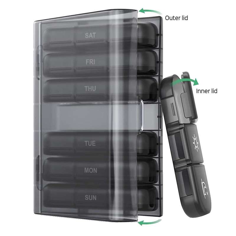 Pill Box 7 Organizer 21 Grids One Day with Compartments for Vitamins Medicine Fish Oils
