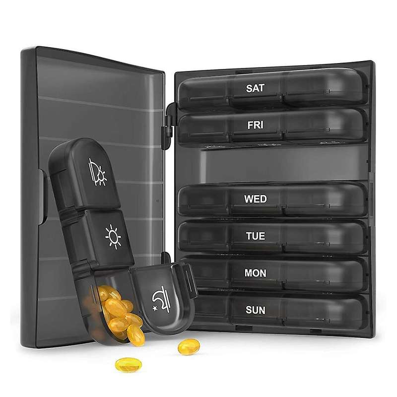 Pill Box 7 Organizer 21 Grids One Day with Compartments for Vitamins Medicine Fish Oils