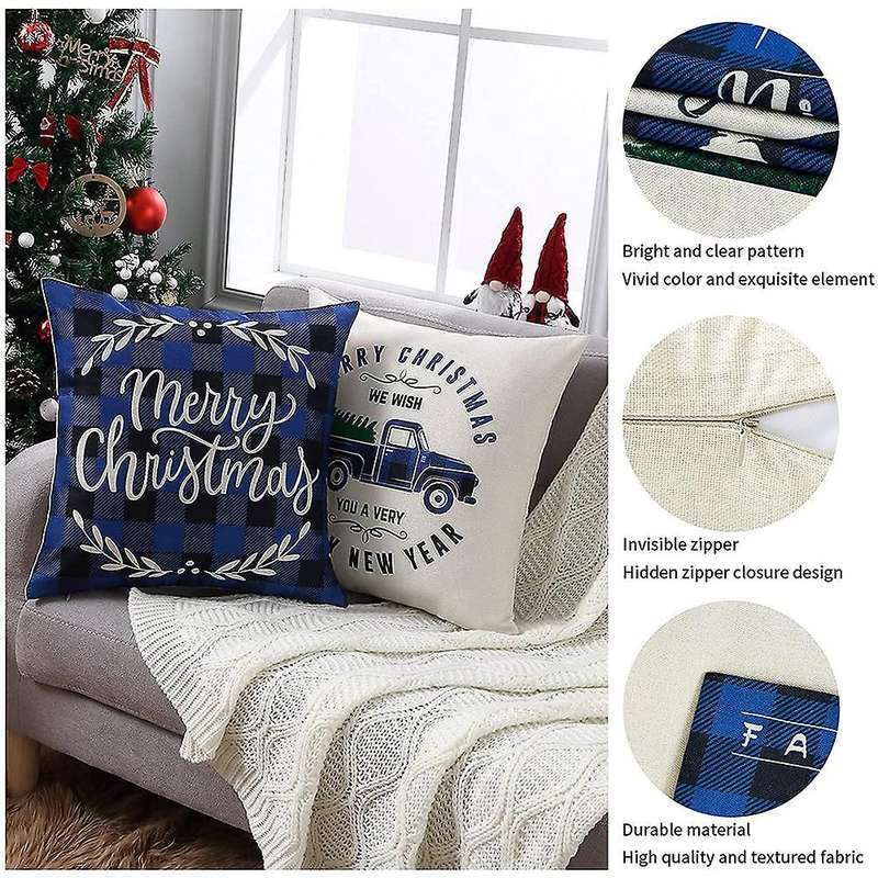 Pillow Covers 18X18 Set of 4,Farmhouse Decor for Home,Xmas Pillow Case Cushion Case for Couch