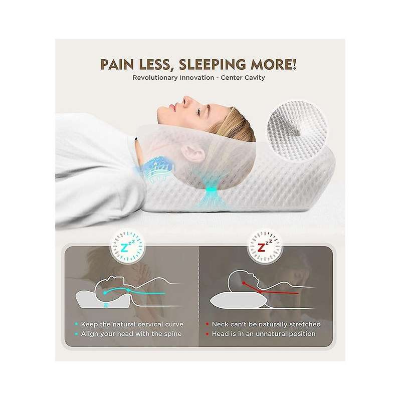 Pillow for Neck , Hollow Design Odorless Memory Foam Pillows with Cooling Case