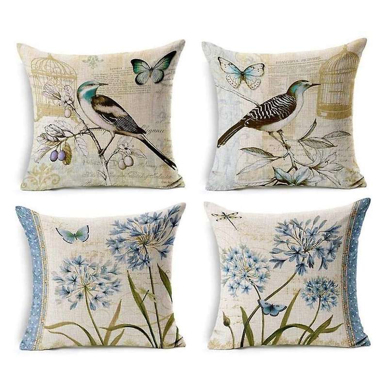 Pillow Covers 18X18 Set of 4, Throw Pillow Case, Bird Butterfly Decorative Cushion Cover Pillowcase