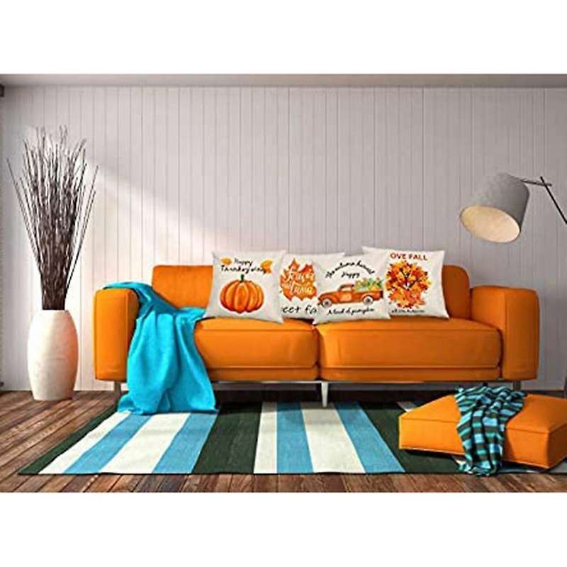 Pillow Covers for Fall Decor 18X18 Set of 4, Farmhouse Autumn Decorations, Thanksgiving Home Decor