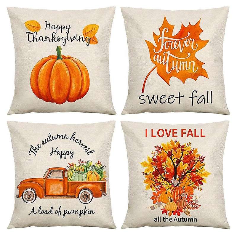 Pillow Covers for Fall Decor 18X18 Set of 4, Farmhouse Autumn Decorations, Thanksgiving Home Decor