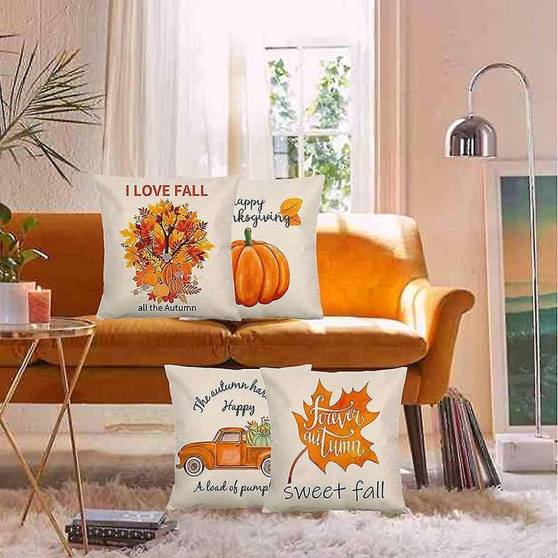 Pillow Covers for Fall Decor 18X18 Set of 4, Farmhouse Autumn Decorations, Thanksgiving Home Decor
