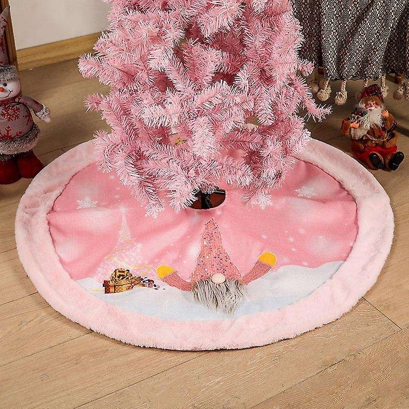Pink Christmas Tree Skirt with LED Light Faceless Doll Carpet Christmas Tree Decor Floor Mat Christm