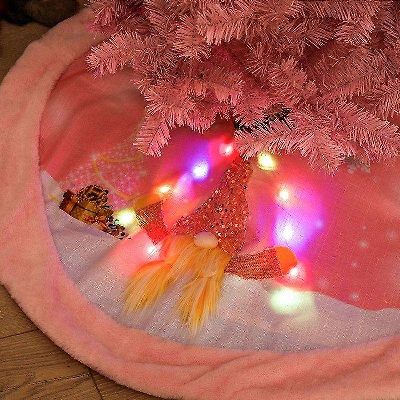 Pink Christmas Tree Skirt with LED Light Faceless Doll Carpet Christmas Tree Decor Floor Mat Christm