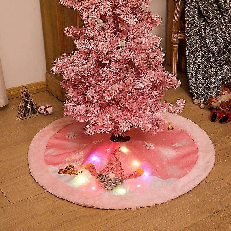 Pink Christmas Tree Skirt with LED Light Faceless Doll Carpet Christmas Tree Decor Floor Mat Christm