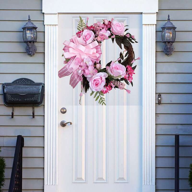 Pink Christmas Wreath Champagne Christmas Wreath with Bow Window Front Door Autumn Garlands Decorati