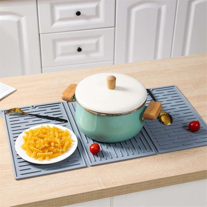 Pink Foldable Tri-Fold Tableware Drying Mat Silicone Draining Mat for Kitchen Counters
