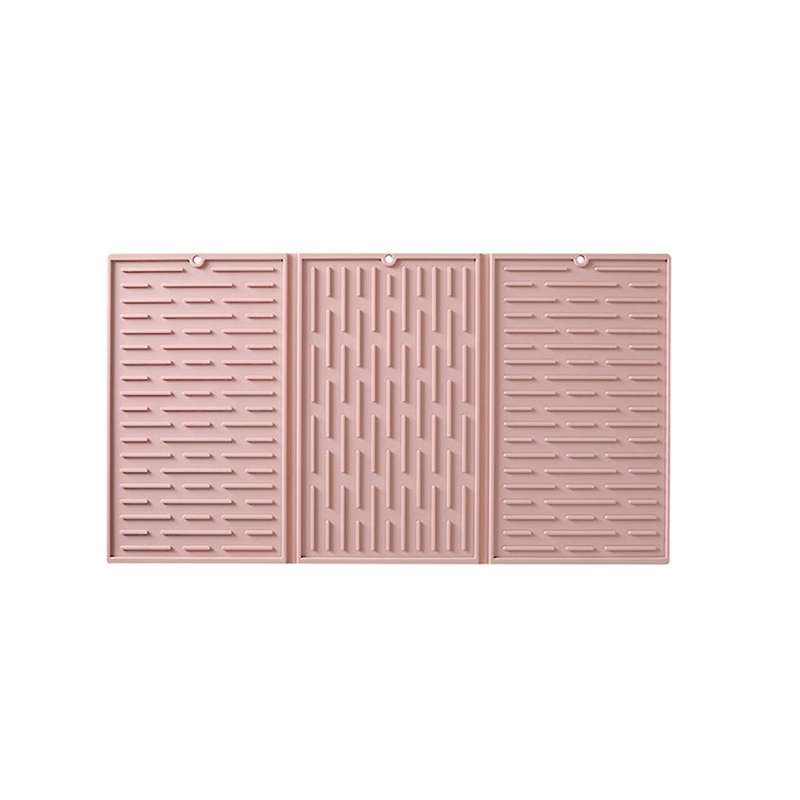 Pink Foldable Tri-Fold Tableware Drying Mat Silicone Draining Mat for Kitchen Counters
