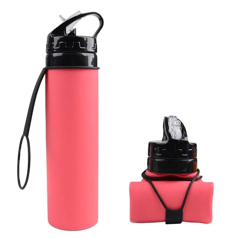 Pink Folding Silicone 600ml Water Bottle Cycling Water Cup Portable Shatterproof Silicone Water Bott