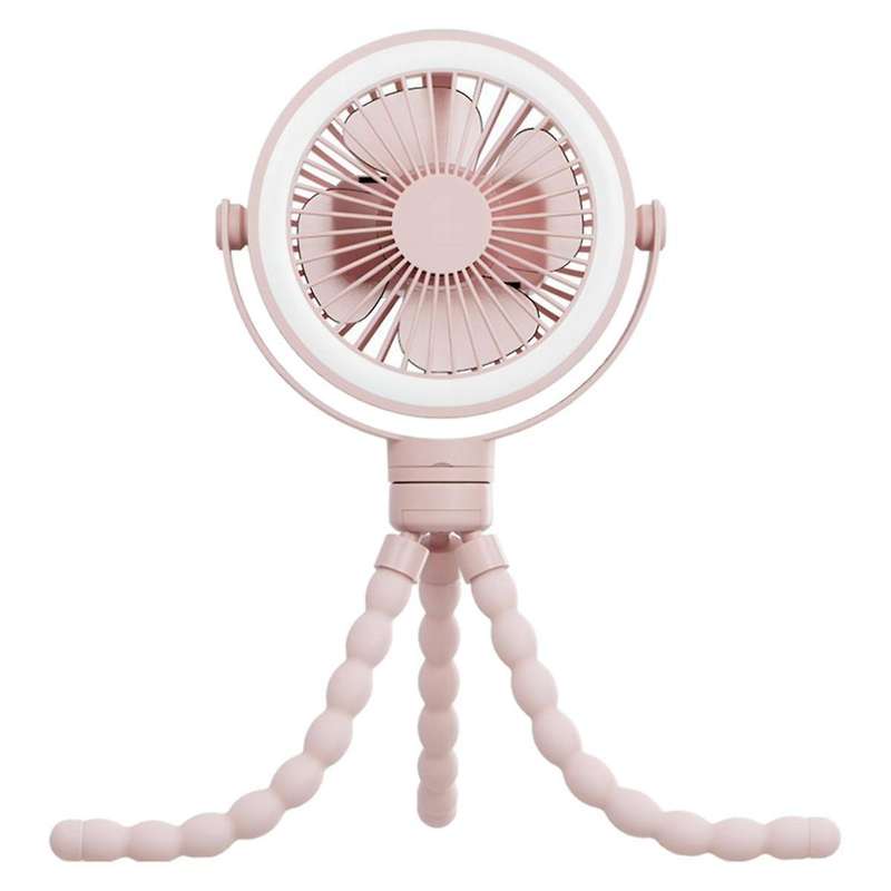 Pink Portable Rechargeable Baby Stroller Fan Clip-on Octopus Night Light Mini Personal Handheld Port