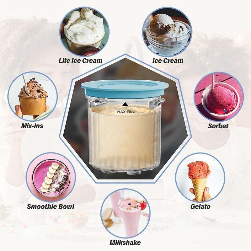 Pint Containers and Lids Replacement Compatible for Ninja Creami Breeze Nc100/nc200 Series Ice Cream