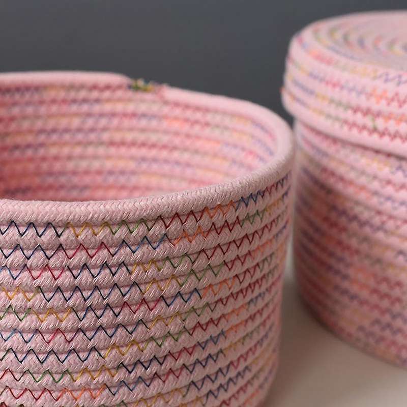 Pink Storage Basket with Lid, Cotton Rope Storage Baskets, Decorative Baskets for Shelves and Coffee