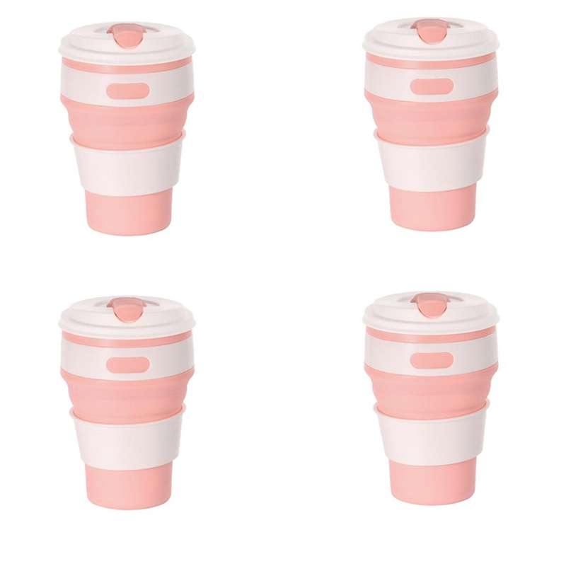 Pink Silicone Foldable Travel Cup-Camping Cup, Foldable Water Cup, Adult Drinking Cup with Lid,