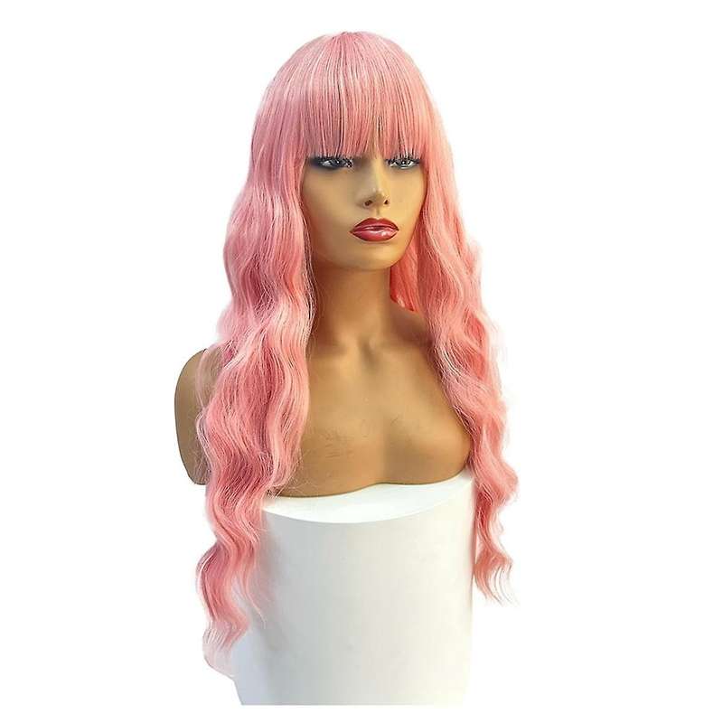 Pink Wigs Curly Wigs for Anime Cosplay Women Long Wigs with Bangs Pink for Party Wigs Halloween Part