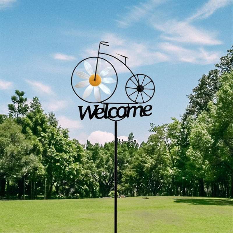 Pinwheels for Yard and Garden,Welcome Yard Sign with Stakes,Bicycle Style Gardens Art Decor,Outdoor