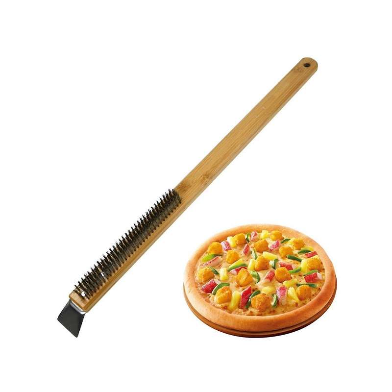 Pizza Brush Scraper Wood Handle Stainless Steel Bristles Portable Grill Cleaning Brush for Outdoor O
