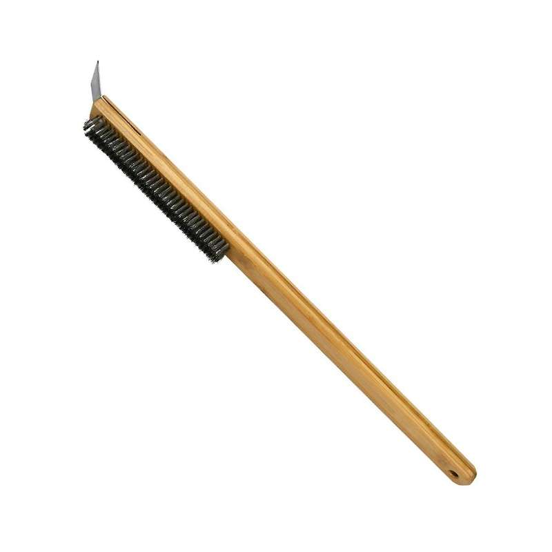 Pizza Brush Scraper Wood Handle Stainless Steel Bristles Portable Grill Cleaning Brush for Outdoor O