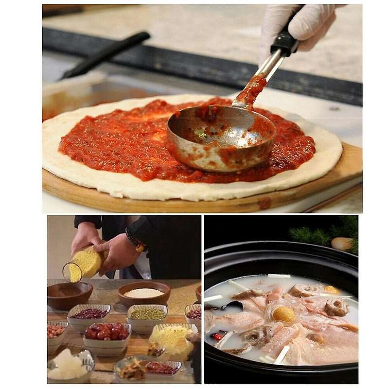 Pizza Spread Sauce Ladle Rubber Handle Flat Bottom Kitchen Cooking Spoon Stainless Steel Measuring S