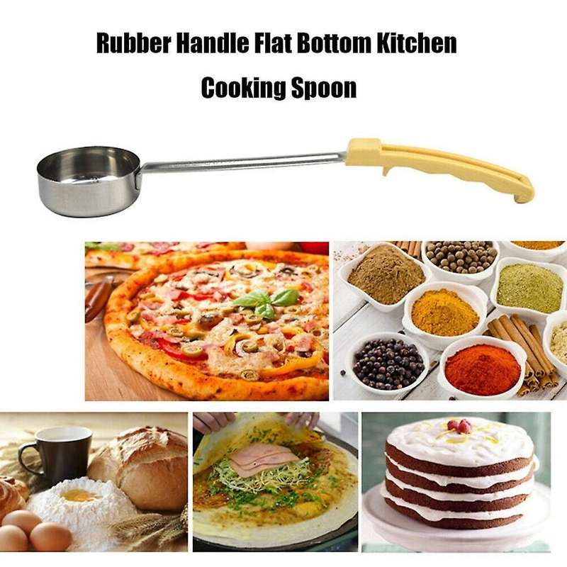 Pizza Spread Sauce Ladle Rubber Handle Flat Bottom Kitchen Cooking Spoon Stainless Steel Measuring S
