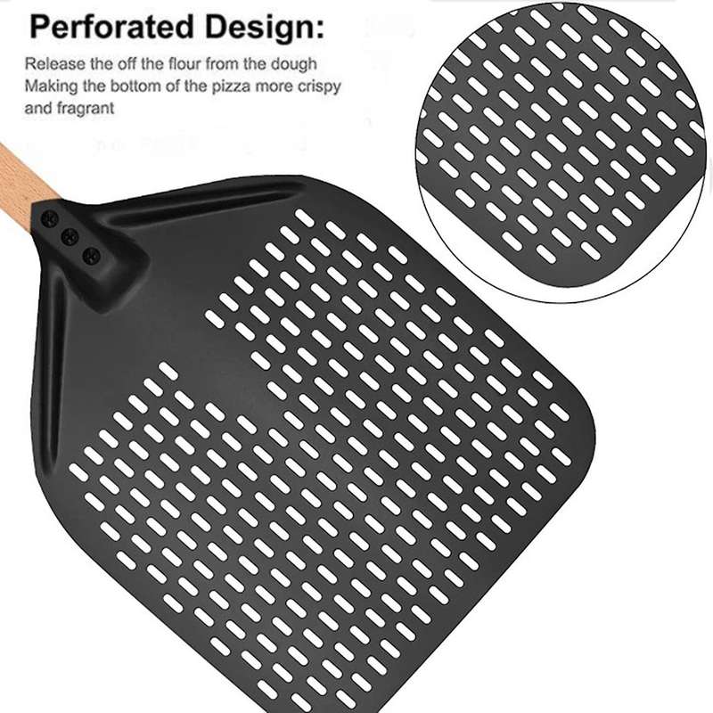 Pizza Peel,Perforated Pizza Shovel,Rectangular Pizza Turning Spatula with Detachable,for 12-Inch Piz
