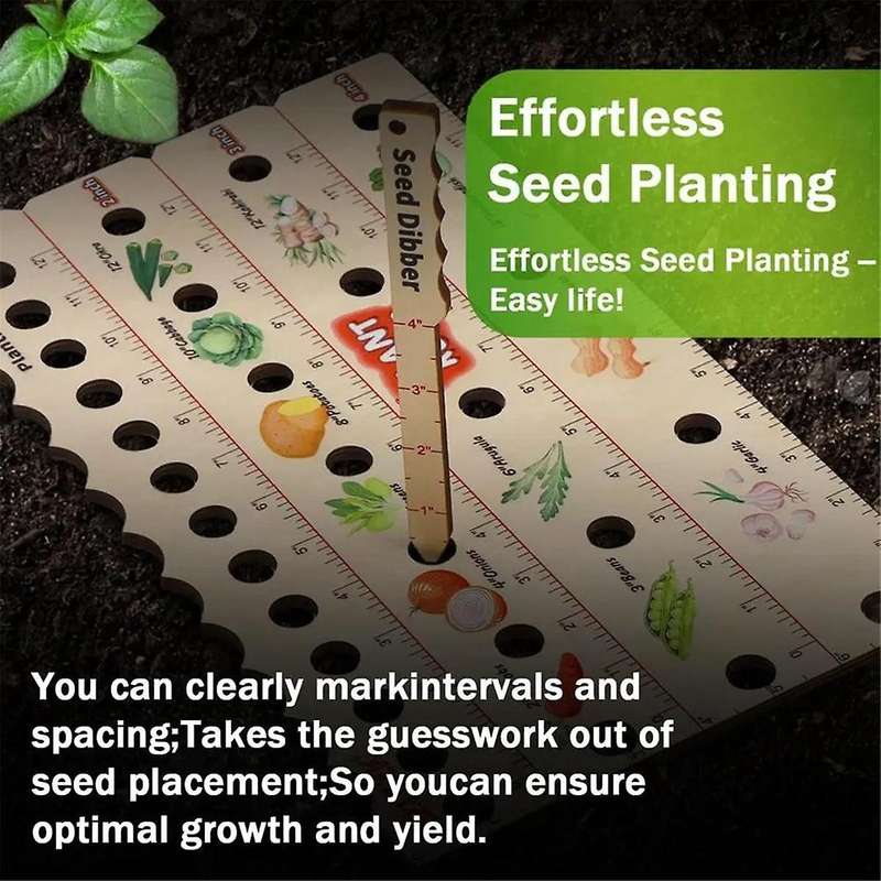 Plant Ruler with Seed Dibber and Planting Guide, Square Foot Gardening Tools, Garden Ruler with Hole