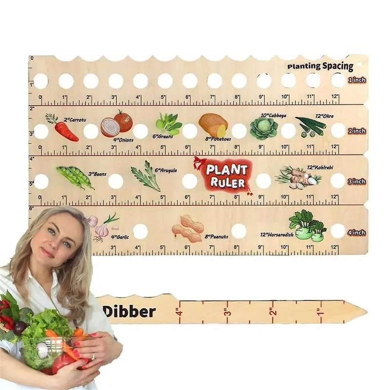 Plant Ruler with Seed Dibber and Planting Guide, Square Foot Gardening Tools, Garden Ruler with Hole