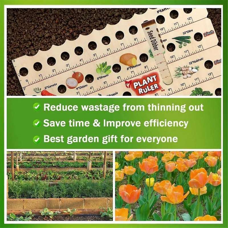 Plant Ruler with Seed Dibber and Planting Guide, Square Foot Gardening Tools, Garden Ruler with Hole