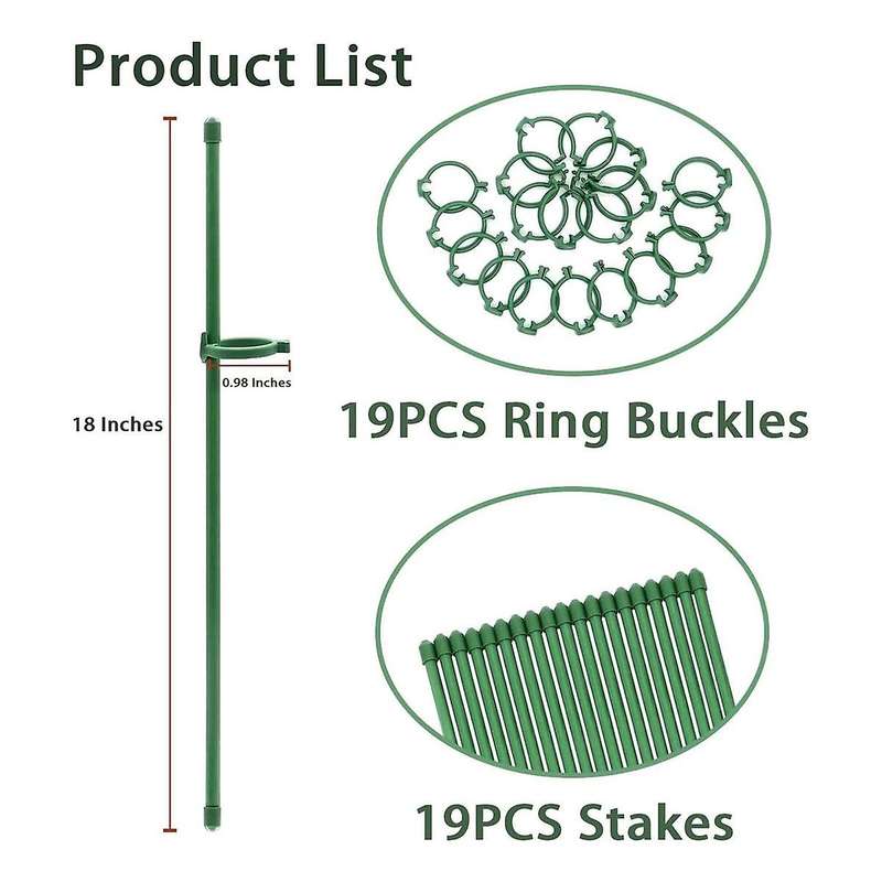 Plant Stakes Green Adjustable Garden Single Stem Plant Support Stakes,19pcs Plant Support Sticks Wi